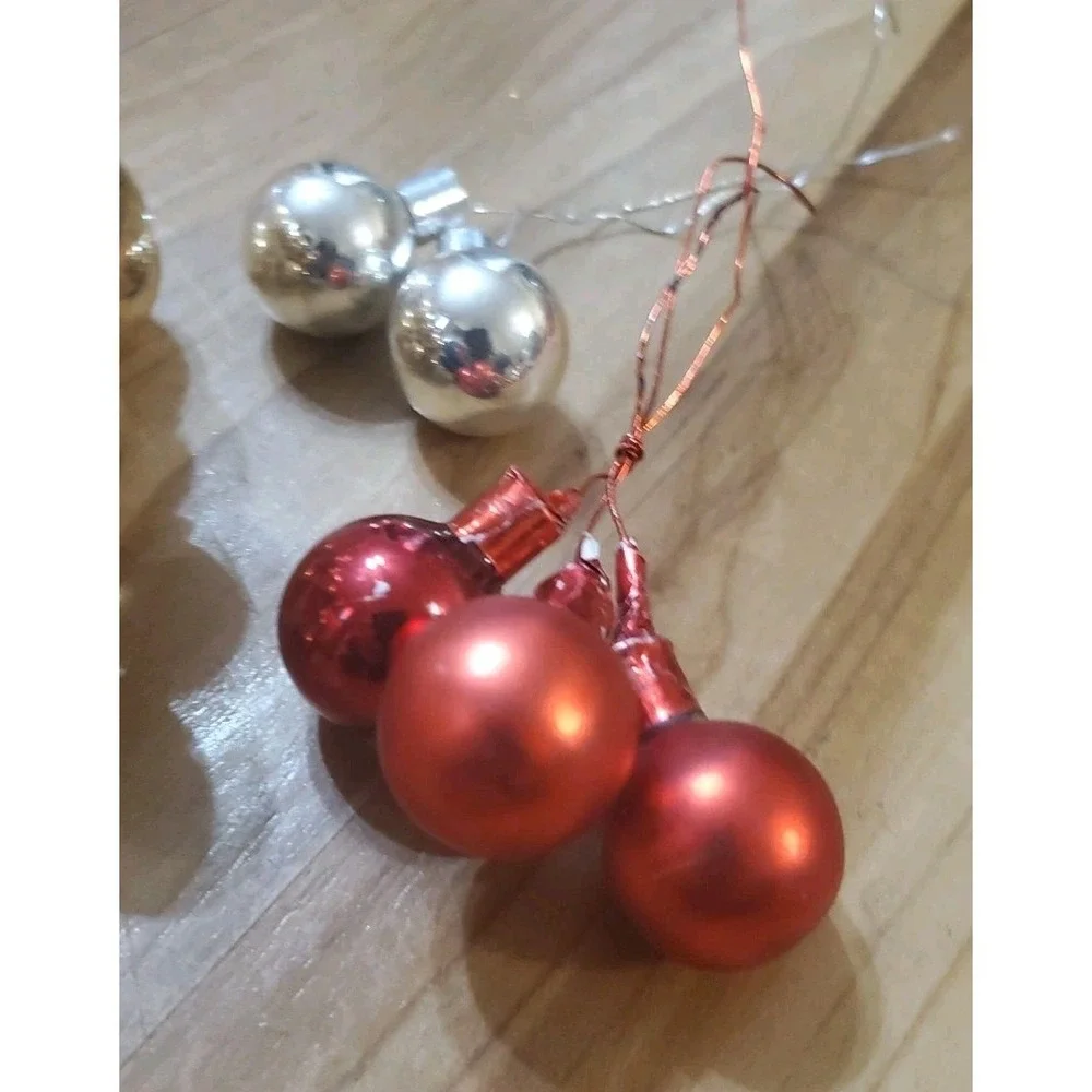 Vintage Christmas Red Gold Silver Mercury Glass Balls w/ Wire Stem Picks 7/8